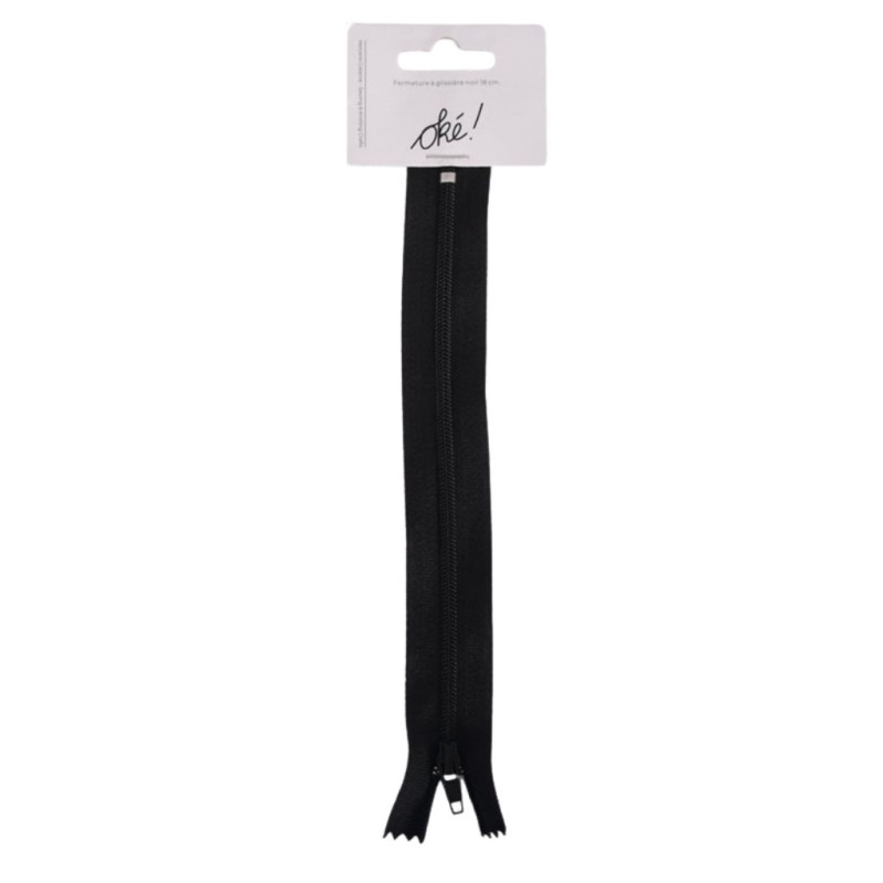 SACHET DE 6 / FERMETURE A GLISSIERE CLASSIQUE  18 CM. NOIR